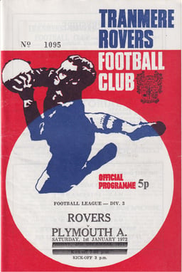 Tranmere Rovers v Plymouth Argyle Match Programme 1972-01-01